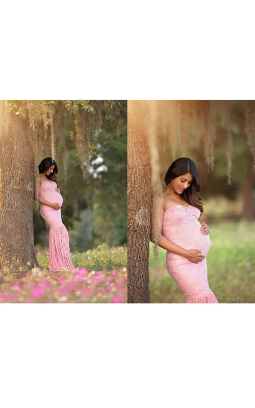 Vestido de encaje estilo sirena sin mangas con escote corazón