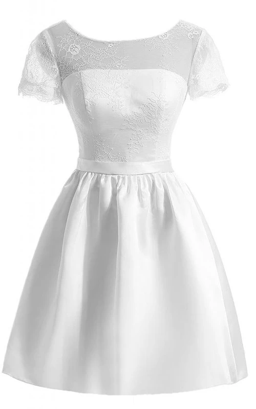 Kurzärmeliges Kleid aus Satin mit Spitzenoberteil und kurzem Oberteil