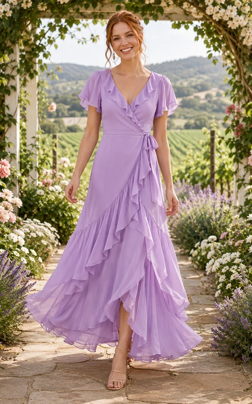 Lavender Ruffle Chiffon High-Low A-Line Formal Dress