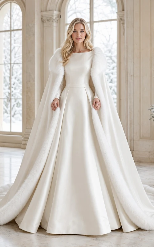 Vestido de novia formal modesto de manga larga y cuello alto, corte en A.