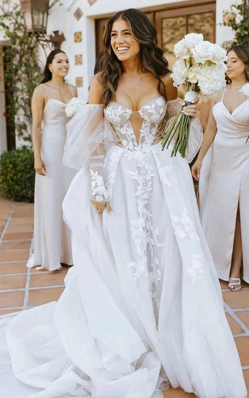 Sexy Brautkleid im Empire-Stil mit A-Linien-Schnitt und Applikationen