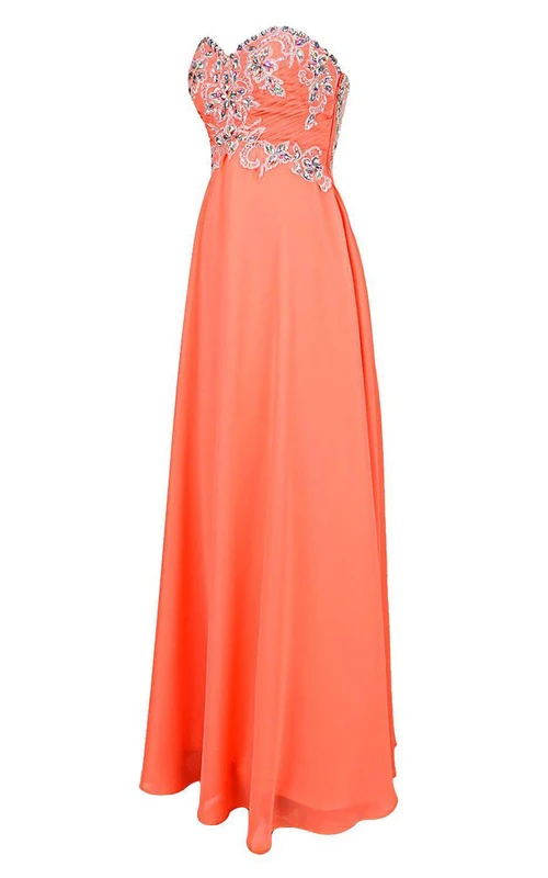 Robe bustier en mousseline ornée d'appliques et de perles