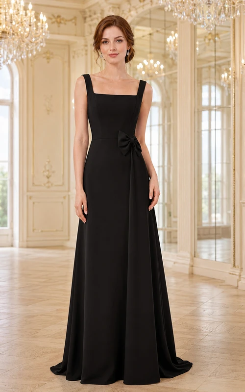 Black Square Neck Strap Floor Length Mermaid Formal Evening Dress