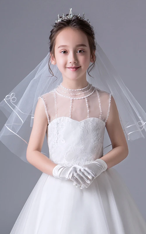 Voile de demoiselle d'honneur court en dentelle simple couche