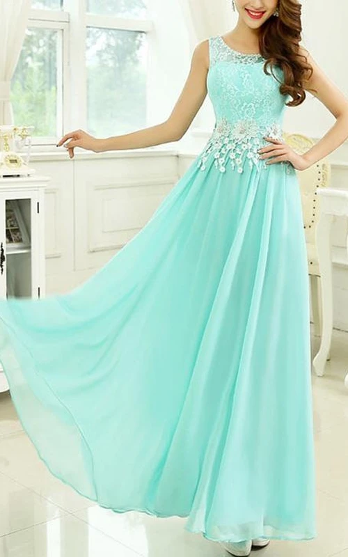 Robe de bal longue trapèze à col rond