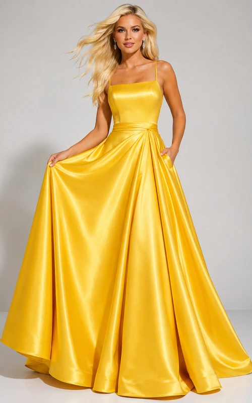 Daffodil Strapless Satin Ball Gown with Sweetheart Neckline and Pleated Skirt