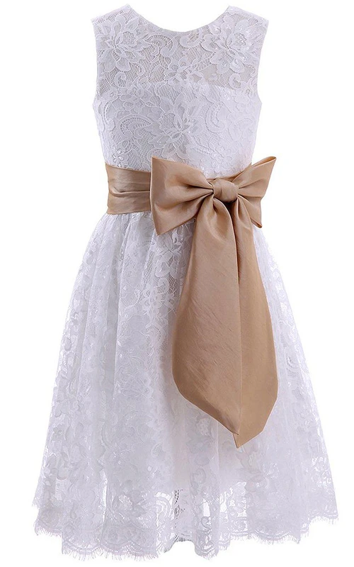 Robe trapèze sans manches en dentelle avec nœud et dos en forme de goutte