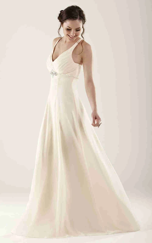 Empire Jeweled Sleeveless V-Neck Chiffon Bridesmaid Dress With Ruching