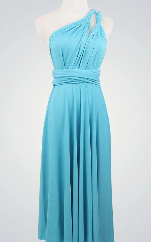 Blaues kurzes Wickelkleid in Knielänge, blaues Infinity-Kurzkleid für Brautjungfern