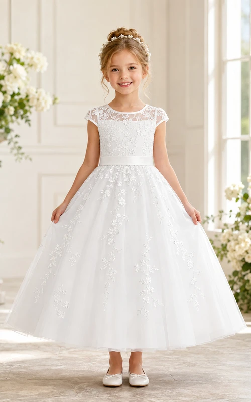 Robe de demoiselle d'honneur en tulle et corsage en dentelle avec nœud dans le dos