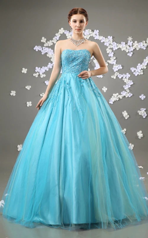 Perlenbesetztes A-Linien-Quinceañera-Ballkleid mit Tüllüberzug