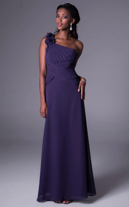 Robe de demoiselle d'honneur en mousseline de soie asymétrique sans manches à motif floral et fronces