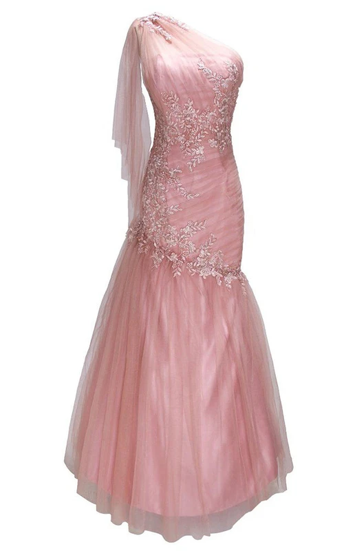 Robe asymétrique à une épaule avec taille drapée et appliques