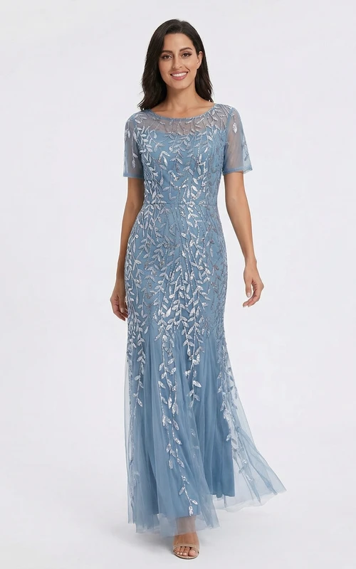 Robe sirène modeste à plis et sequins