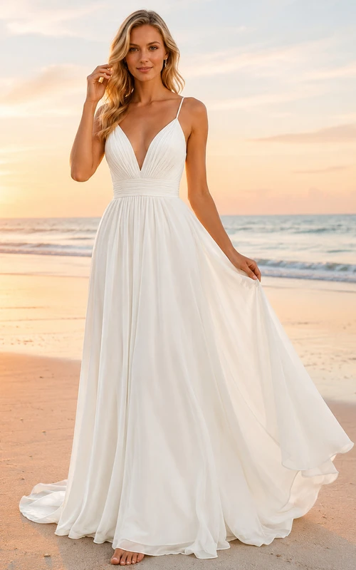 Satin Wedding Dress A-Line Strapless Sweep Train Bridal Gown