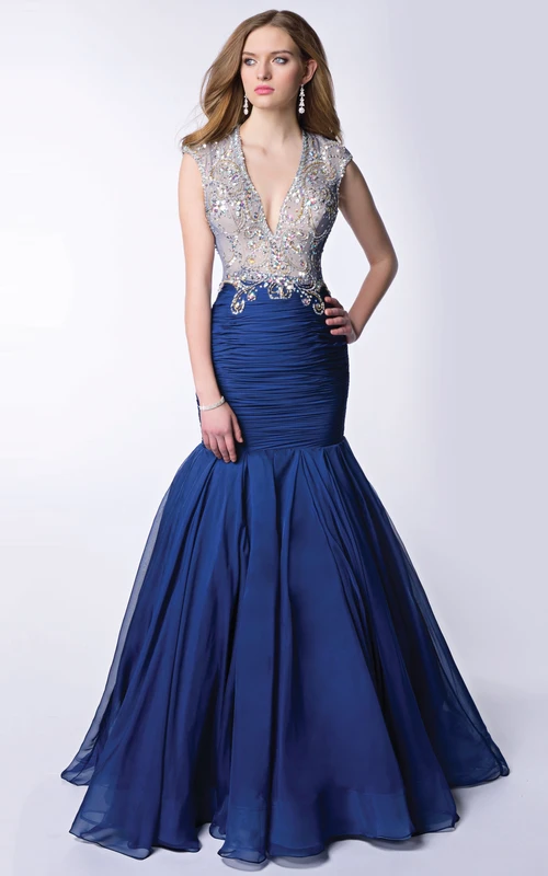Fit And Flare Chiffon V-Neck Homecoming Dress Featuring Keyhole Back