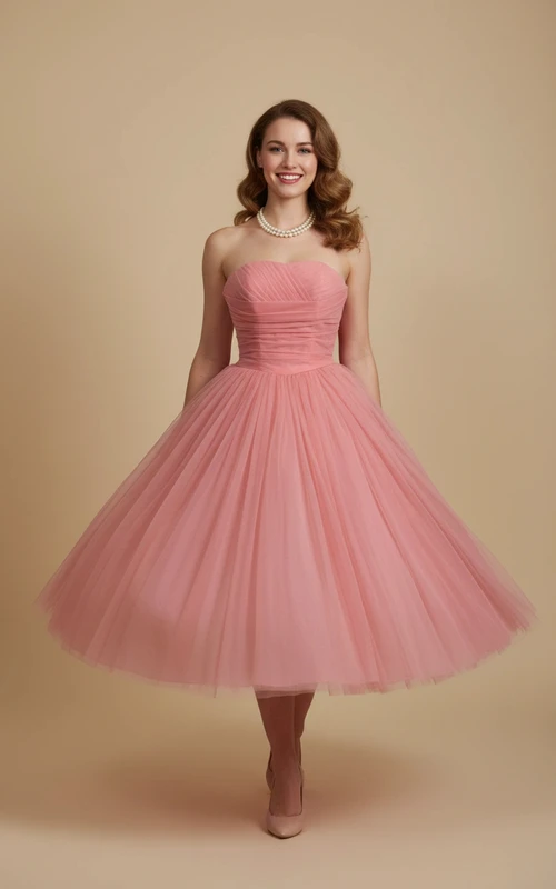 Vestido de noche clásico de tul sin tirantes
