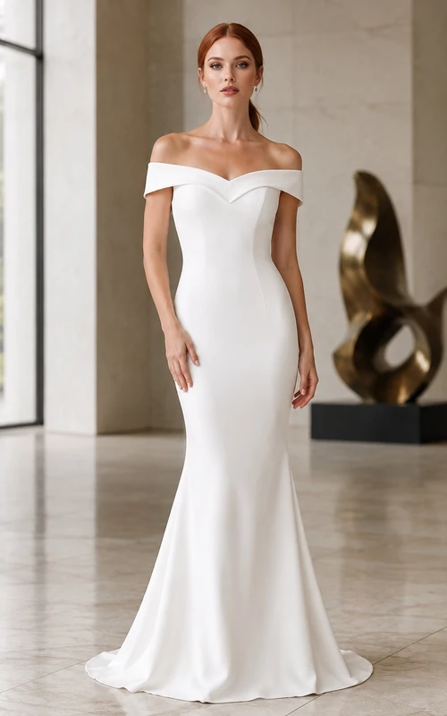 Satin Off-the-shoulder Mermaid Floor-length Sweep Train Elegant Wedding Dress