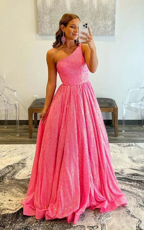 Vestido de gala rosa fucsia de un solo hombro