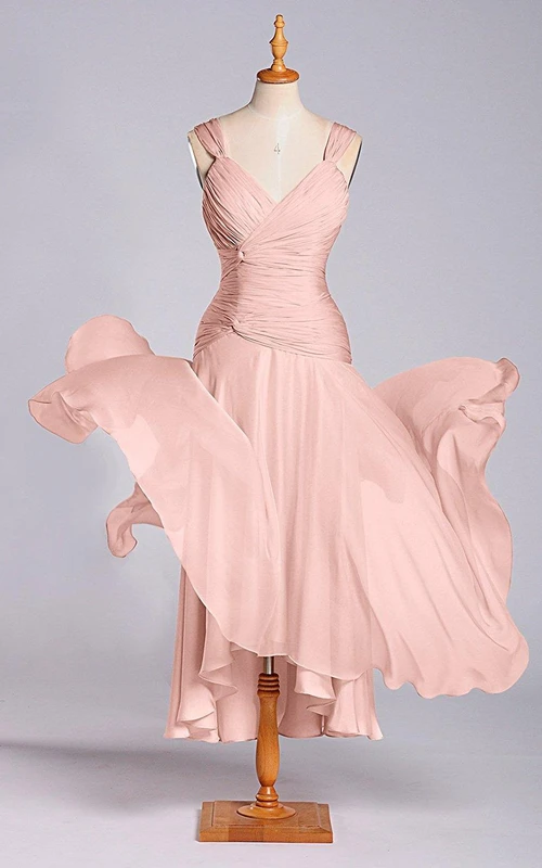 Robe en mousseline de soie mi-longue à fermeture éclair et corsage froncé, coupe trapèze