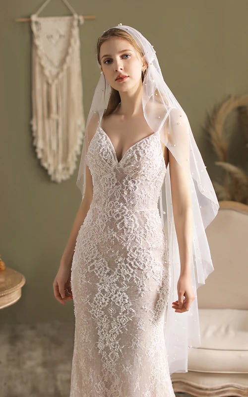 Voile élégant vintage en tulle et perles