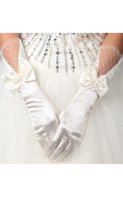 Lange Stretch-Satin-Handschuhe mit großer Schleife