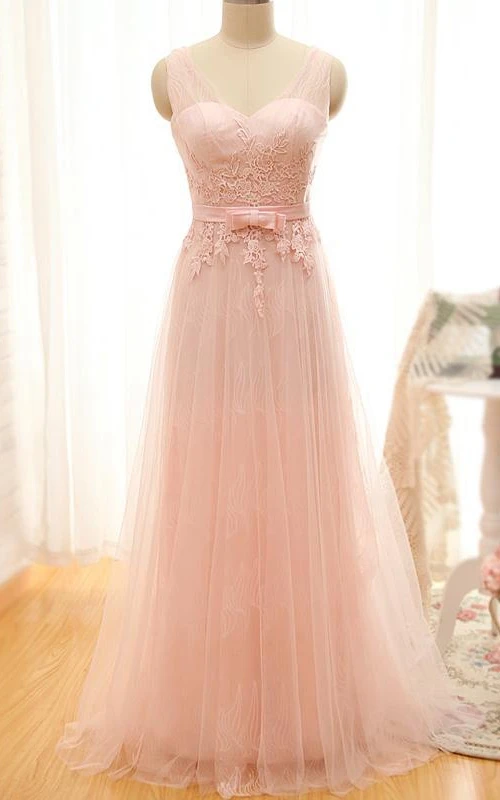 Robe longue sans manches en tulle à col V, coupe trapèze, col en V