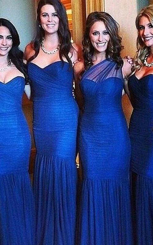 Sexy Mermaid Royal Blue Navy Bridesmaid Dress Ruched Sleeveless