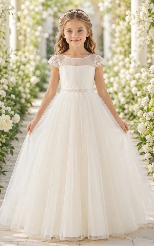 Einfaches Tüllkleid mit Schleife für Blumenmädchen