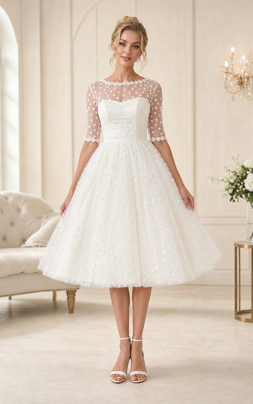 knee length wedding dress uk Embroidered Knee-Length Wedding Gown