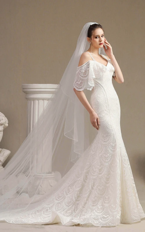 Robes de mariée sirène en dentelle, élégantes et ravissantes, à épaules dénudées, bretelles et manches courtes