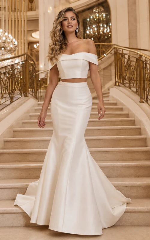 Ensemble de mariée sirène à jupe courte en satin repliable pour salle de bal et escalier