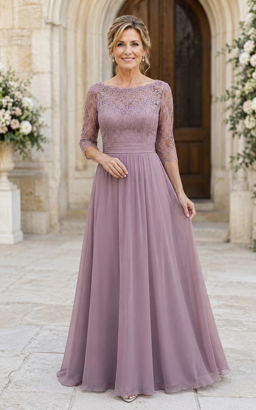 Mutterkleid in Altrosa mit Bateau-Ausschnitt aus Chiffon und A-Linie