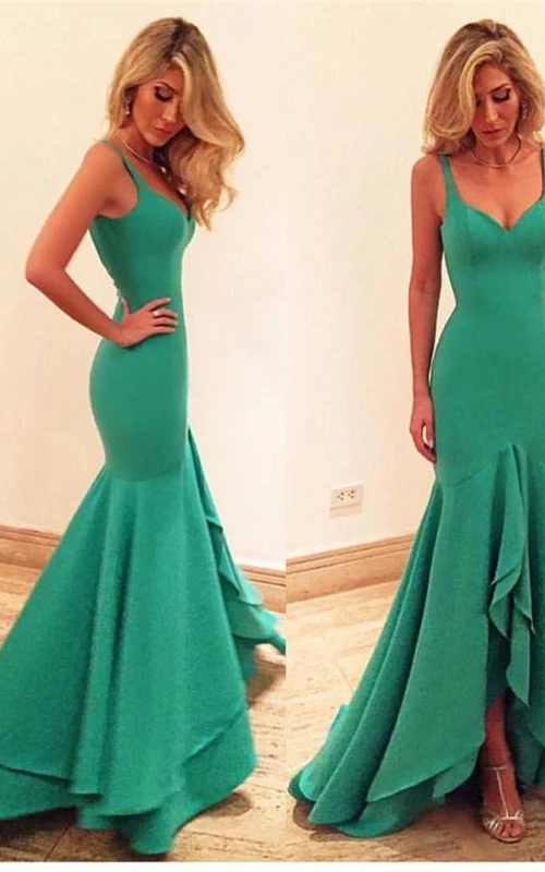 Meerjungfrauen-Trompetenkleid aus Satin, ärmellos, mit Reißverschluss