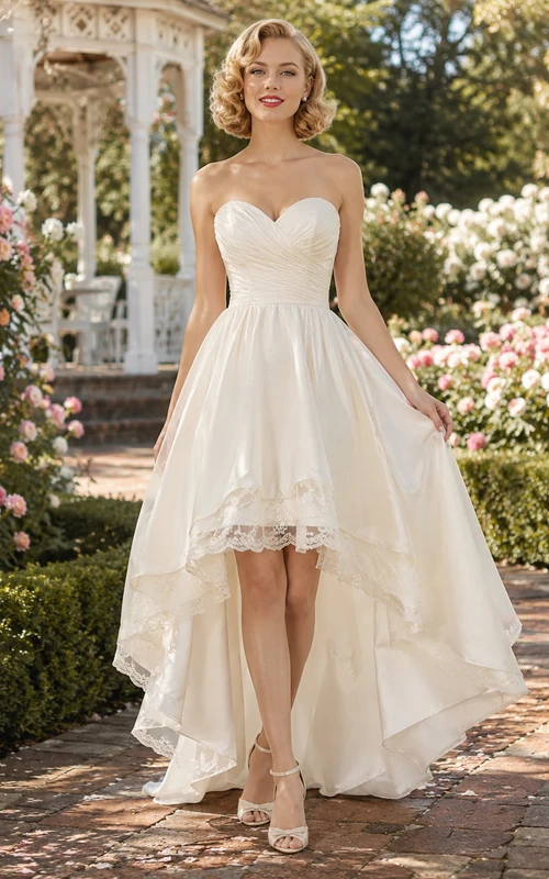 Trägerloses Vintage-Kleid mit asymmetrischem Saum für Gartenpartys und Hochzeiten