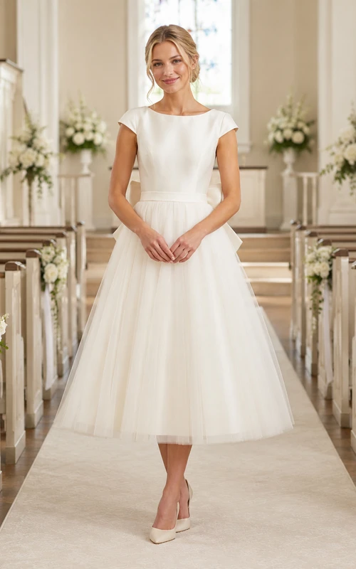 Bateau Neck Bow Waist Tulle Flower Girl Dress