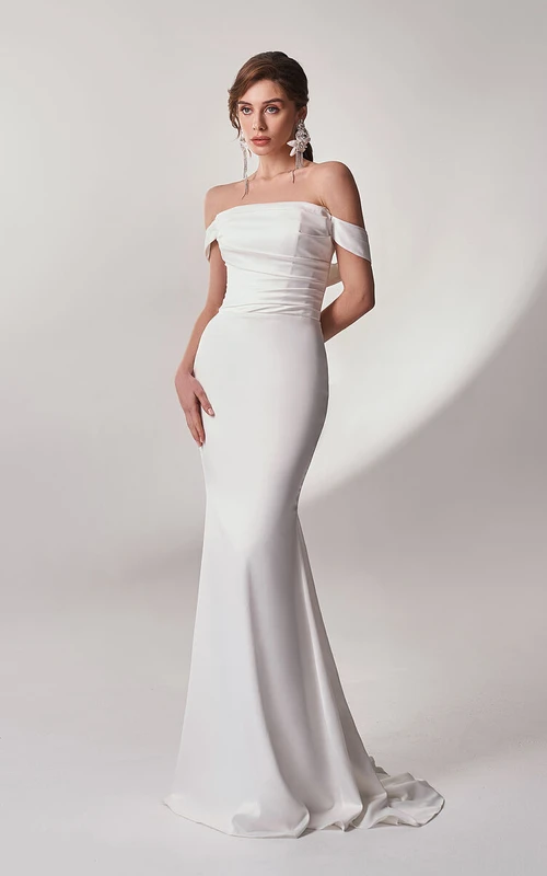 Robe de mariée décontractée sans bretelles, fourreau froncé, corset simple