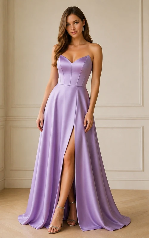 Sweetheart Royal Blue Front Split Satin A-line Dress