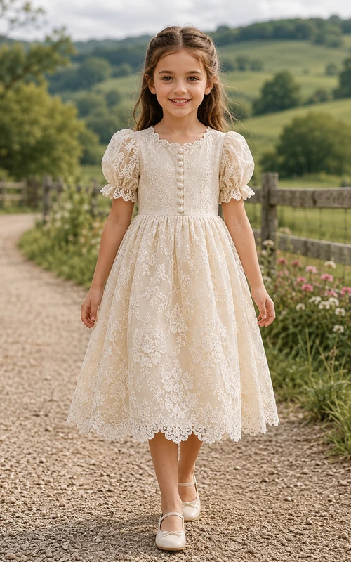 Boho-Spitzenkleid mit langen Ärmeln für Blumenmädchen