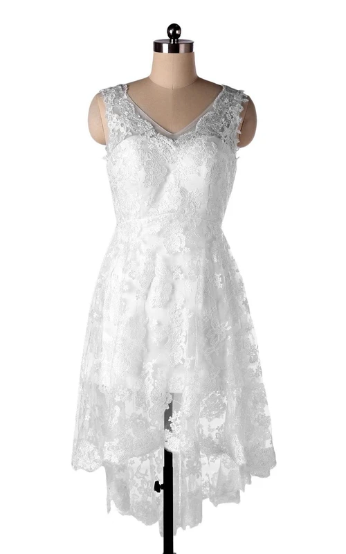 Vestido de novia de gasa con encaje, escote en V y espalda descubierta, corte en A.