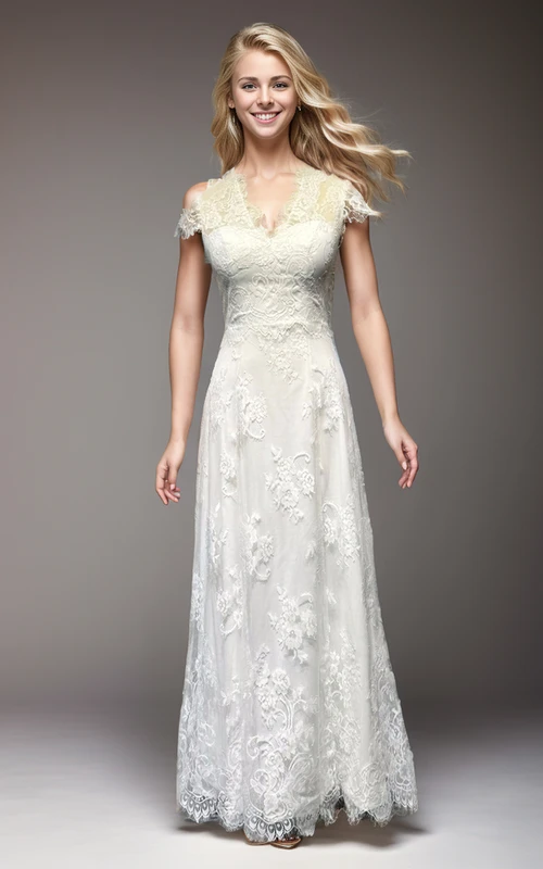 Vintage-Hochzeitskleid mit elfenbeinfarbener Spitze und Etui-Oberteil