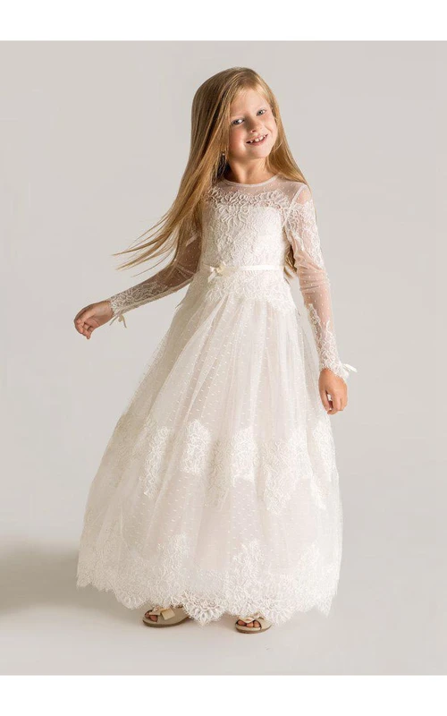 First Communion Dress | White Lace Long Flower Girl Gowns