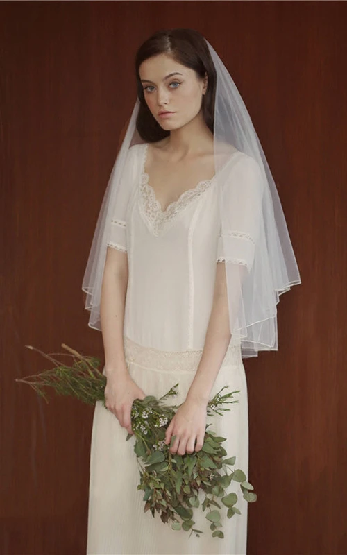 Voile de mariée simple, rétro et doux à deux couches