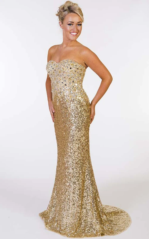 Mermaid Beaded Sleeveless Sweetheart Sequin Prom Dress With Brush Train