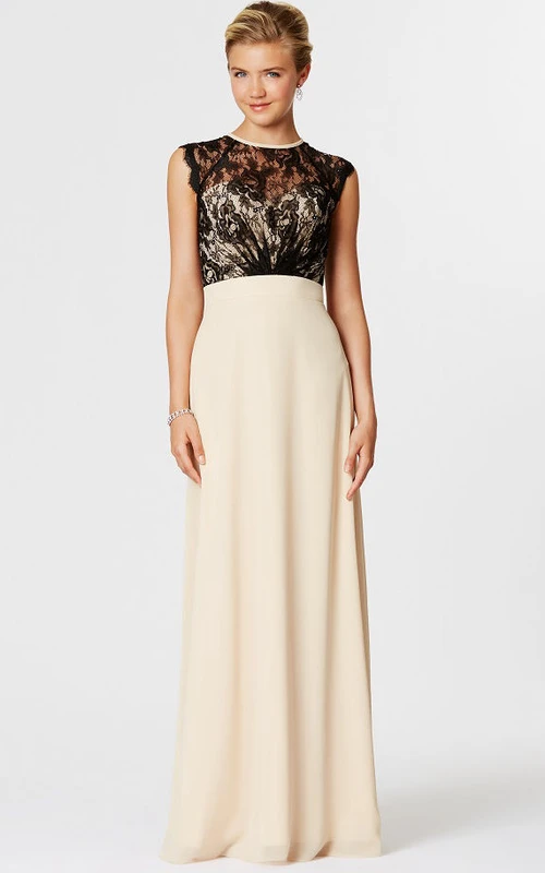 High Neck Lace Sleeveless Chiffon Bridesmaid Dress With Illusion Back
