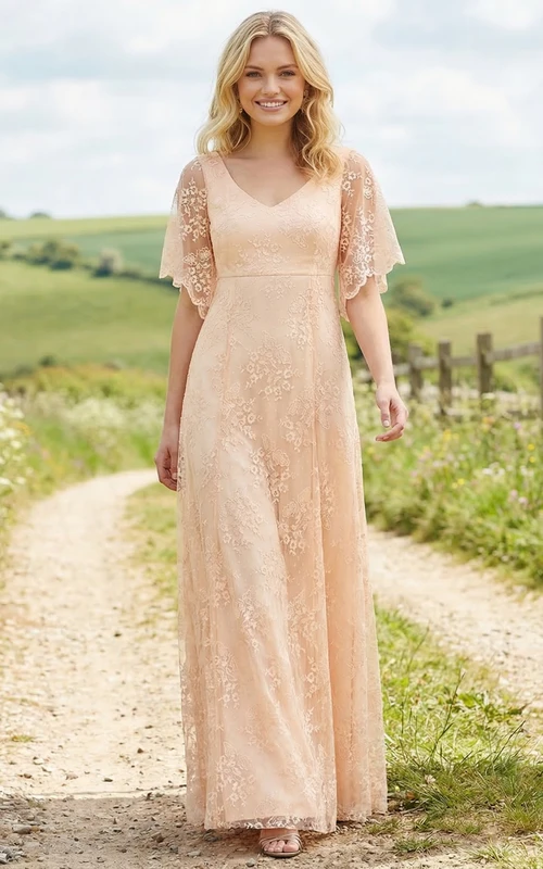 Boho-Spitzenkleid in A-Linie mit Glockenärmeln