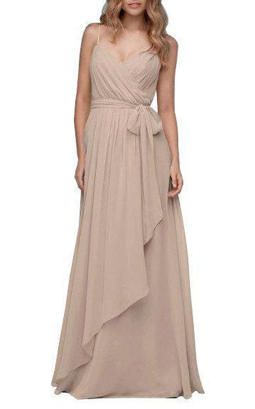 Spagetti Straps Ruched Wrap Floor-length Bridesmaid Dress