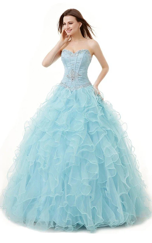 Robe de bal bustier à volants et sequins