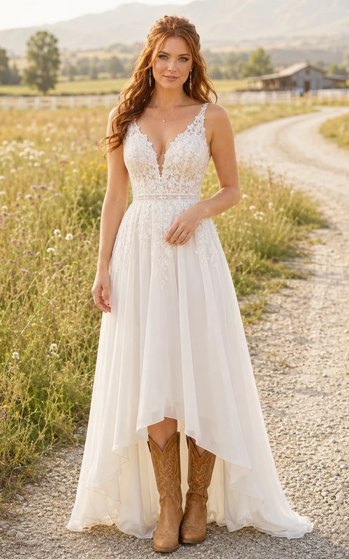 Robe de mariée de maternité, col carré, bretelles en dentelle, coupe trapèze, style jardin, jupe au sol