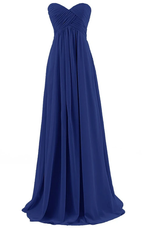 Vestido largo de gasa con escote corazón, corpiño asimétrico fruncido
